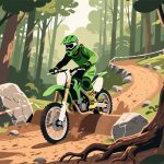 Motocross Rider Navigating Forest Obstacle Course - Flat 2D