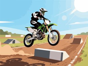 Motocross Rider Jumping Over Obstacle - Flat 2D Vector