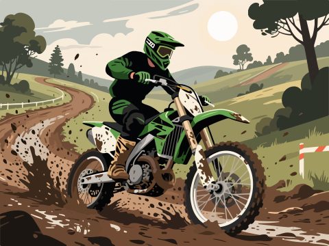 Motocross Rider Racing Through Muddy Track - 2D Vector