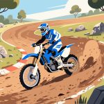 Motocross Rider Drifting on Dirt Track - 2D Vector Design