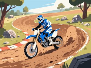Motocross Rider Drifting on Dirt Track - 2D Vector Design