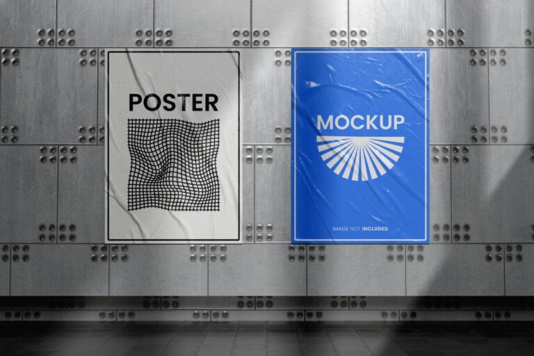 Glued Poster on Wall Mockup