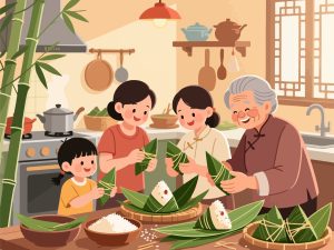 Families Preparing Zongzi for Dragon Boat Festival