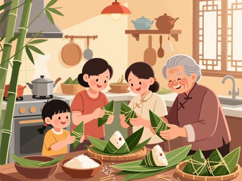 Families Preparing Zongzi for Dragon Boat Festival