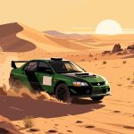 Rally Car Racing Across Desert Terrain - 2D Vector Art