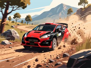 Rally Car Racing on Dirt Road - Flat 2D Vector Illustration