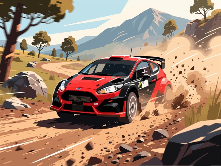 Rally Car Racing on Dirt Road - Flat 2D Vector Illustration