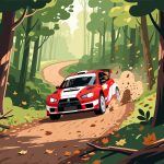 Rally Car Racing on Forest Trail - 2D Vector Illustration
