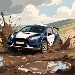 Rally Car Racing Through Muddy Course - 2D Vector Design