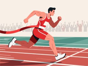 Runner Sprinting to Finish Line - 2D Vector Illustration