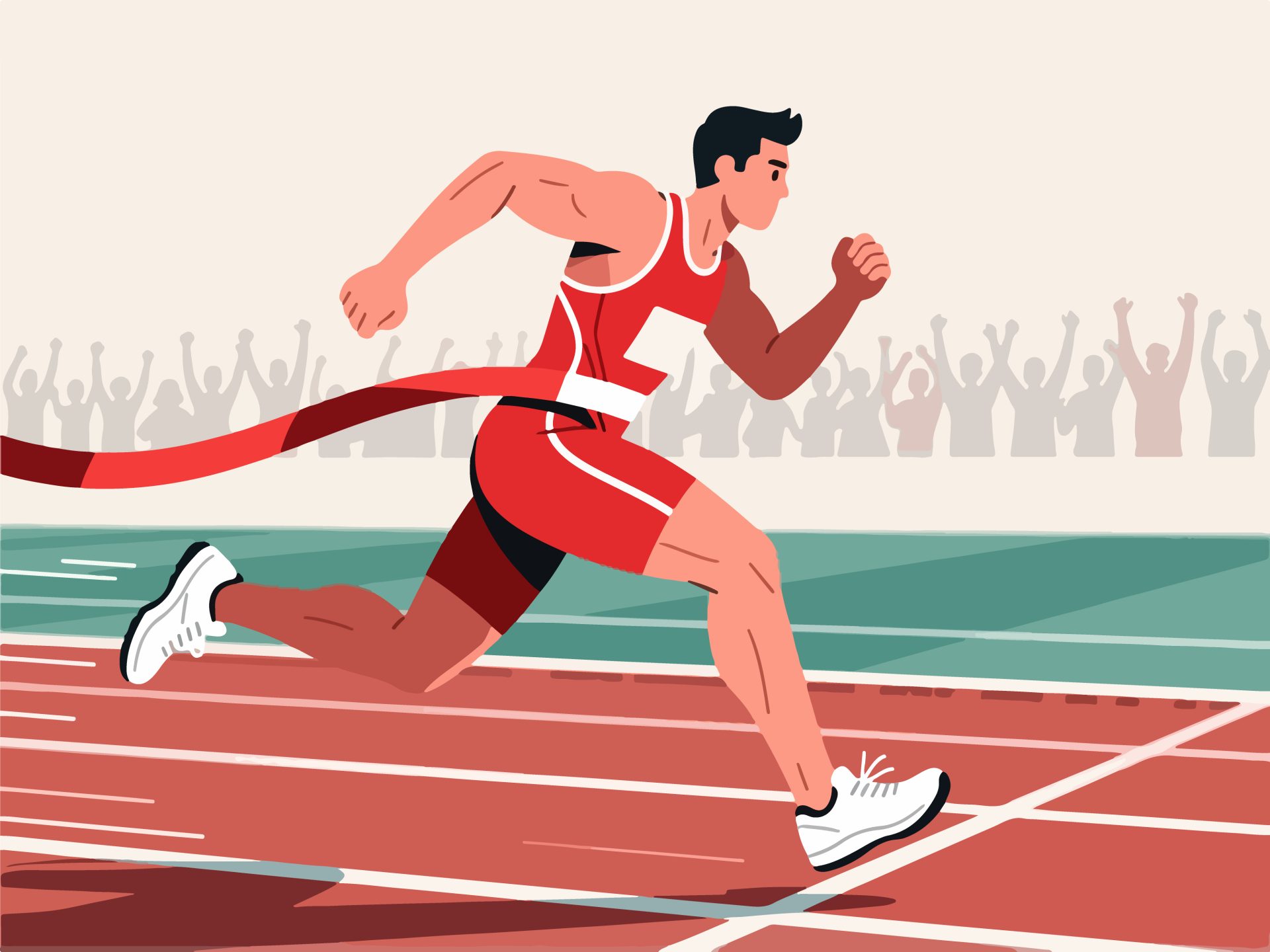 Runner Sprinting to Finish Line - 2D Vector Illustration