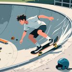 Skateboarder Riding in Skate Bowl - Flat 2D Vector Art