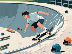 Skateboarder Riding in Skate Bowl - Flat 2D Vector Art
