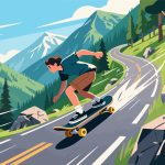 Skateboarder Downhill Ride in Mountain Pass - 2D Vector