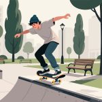 Skateboarder Grinding Ledge in Urban Park - 2D Vector