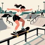 Skateboarder Performing Grind on Rail - 2D Vector Art