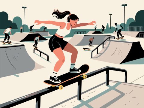 Skateboarder Performing Grind on Rail - 2D Vector Art