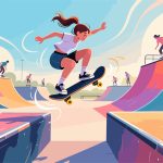 Skateboarder Jumping Over Gap at Skatepark - 2D Vector