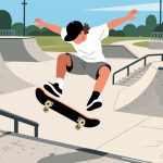 Skateboarder Performing Kickflip at Skatepark - 2D Vector