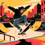 Skateboarder Performing Trick in Skate Park - 2D Vector