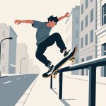 Skateboarder Performing Slide on Rail - 2D Vector