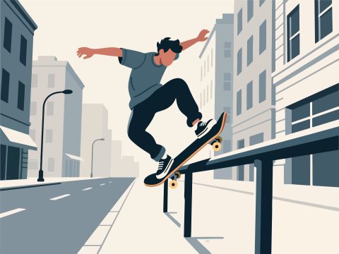 Skateboarder Performing Slide on Rail - 2D Vector