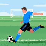 Soccer Player Kicking Ball Toward Goal - 2D Vector Art