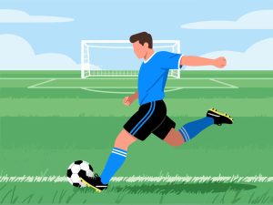Soccer Player Kicking Ball Toward Goal - 2D Vector Art