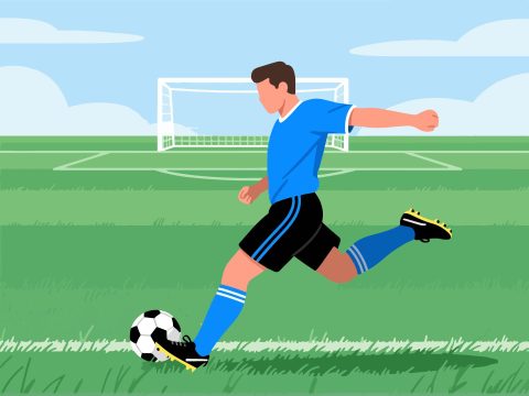 Soccer Player Kicking Ball Toward Goal - 2D Vector Art