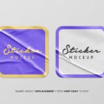 Realistic Square Sticker PSD Mockup