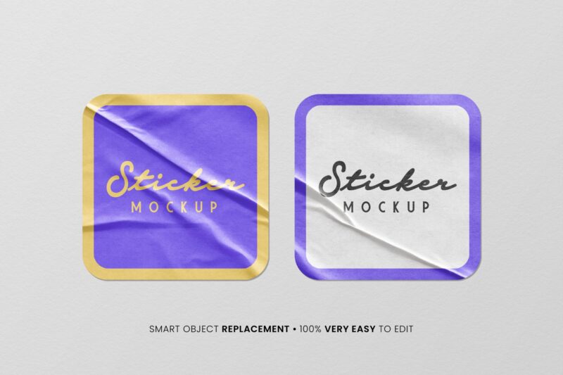 Realistic Square Sticker PSD Mockup