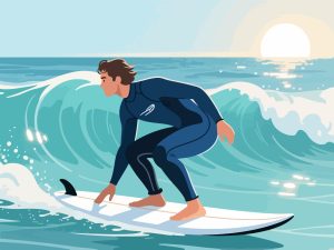Surfer Preparing to Ride a Wave - Flat 2D Vector Design