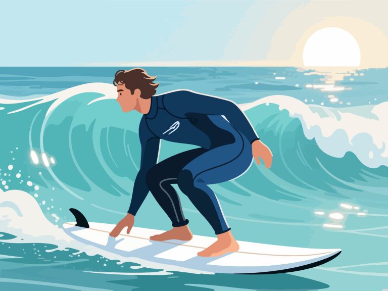 Surfer Preparing to Ride a Wave - Flat 2D Vector Design