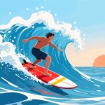 Surfer Riding Wave - 2D Vector Flat Design Illustration