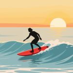 Surfer Enjoying Wave at Sunrise - Flat 2D Vector Art