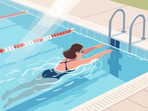 Backstroke Swimmer in Pool - Flat 2D Vector Illustration