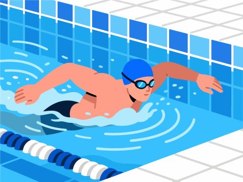 Swimmer Performing Butterfly Stroke - 2D Flat Design