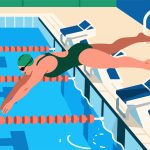 Swimmer Diving from Starting Block - 2D Vector Illustration