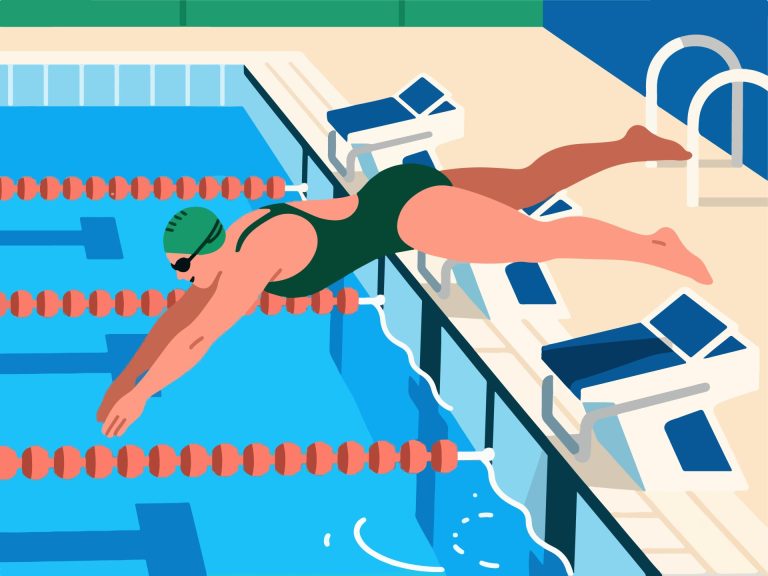 Swimmer Diving from Starting Block - 2D Vector Illustration