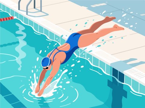 Swimmer Diving into Pool - Flat 2D Vector Design