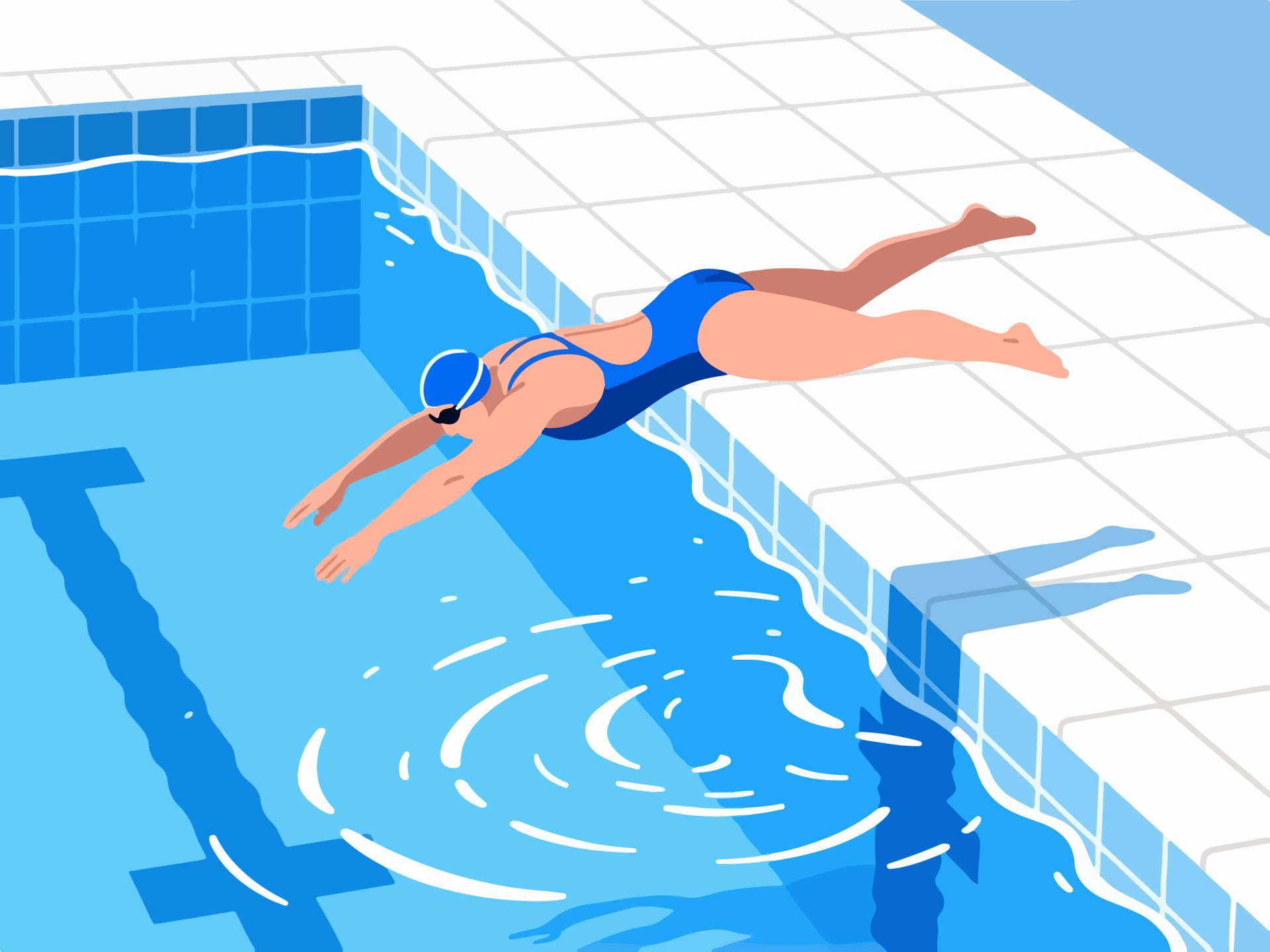Swimmer Diving Into Pool - 2D Vector Illustration