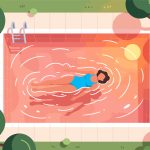 Swimmer Enjoying Outdoor Pool at Sunset - 2D Vector