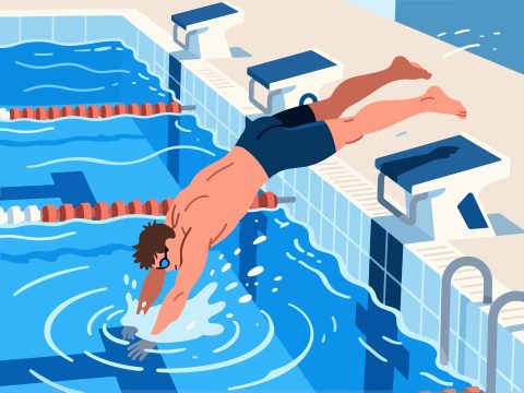 Swimmer Performing Flip Turn - 2D Vector Illustration