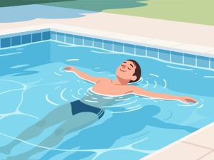 Swimmer Floating on Back in Calm Pool - Flat 2D Illustration