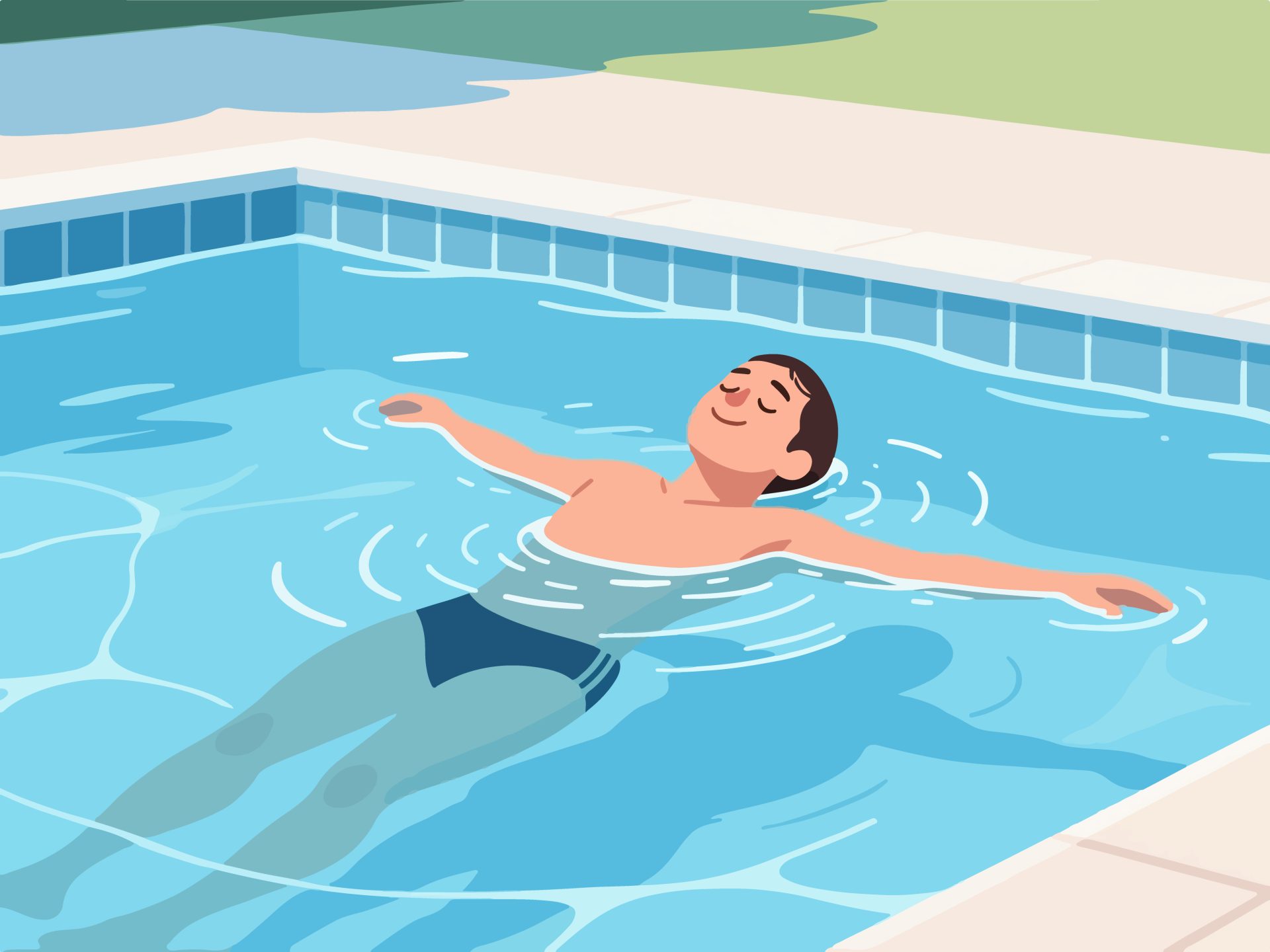 Swimmer Floating on Back in Calm Pool - Flat 2D Illustration