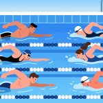 Swimmers Training Together in Pool - 2D Vector Design