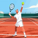 Tennis Player Preparing to Serve on Clay Court - 2D Vector