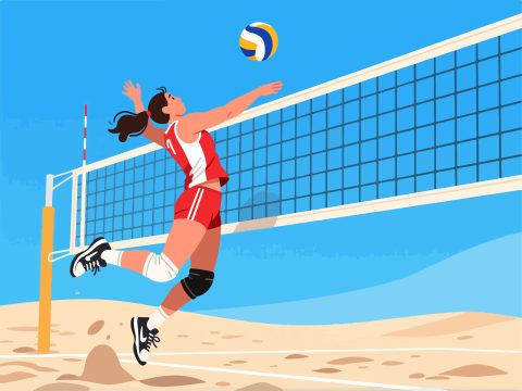 Volleyball Player Spiking the Ball - 2D Vector Illustration