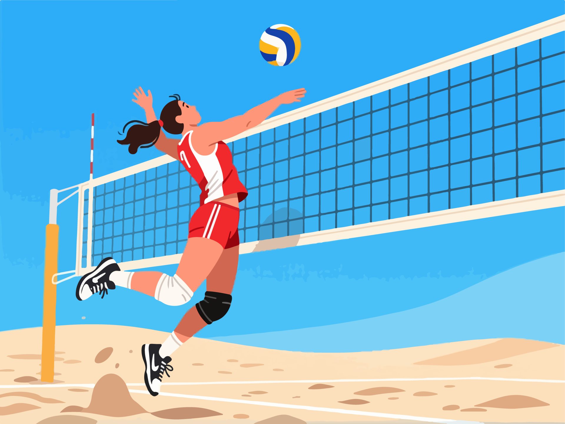 Volleyball Player Spiking the Ball - 2D Vector Illustration