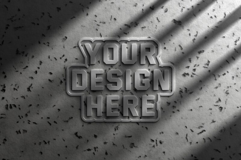 Strong Metal Logo on Wall Mockup